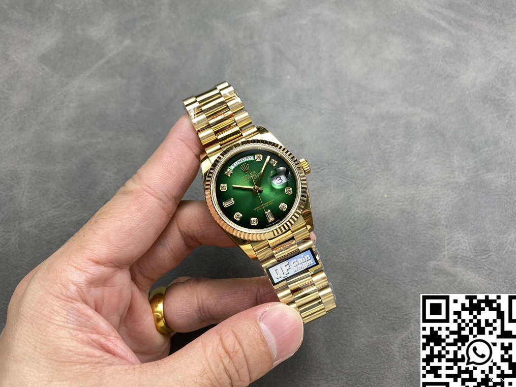 Gold Yellow Factory Rolex QF Date Steel Dial Green Day v5 Tungsten 36mm M128238-0069 1223